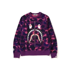 Purple BAPE Color Camo Metal Zip Shark Crewneck