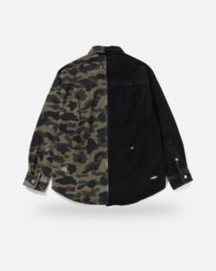 Bape 1st Camo Blocking Destoryed Heavy Wash Logo Ls Shirt