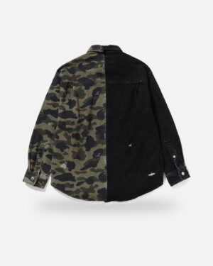 Bape 1st Camo Blocking Destoryed Heavy Wash Logo Ls Shirt