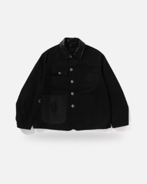 Bape Black Leather Trim Chore Jacket, front view