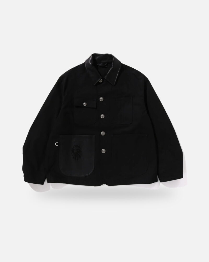 Bape Black Leather Trim Chore Jacket, front view