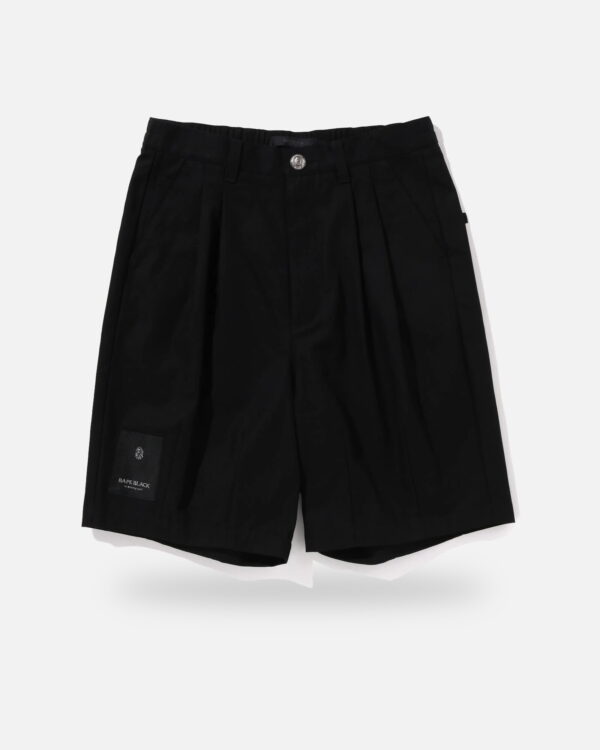 Bape Black Paisley Leather Trimmed Worker Shorts, front view