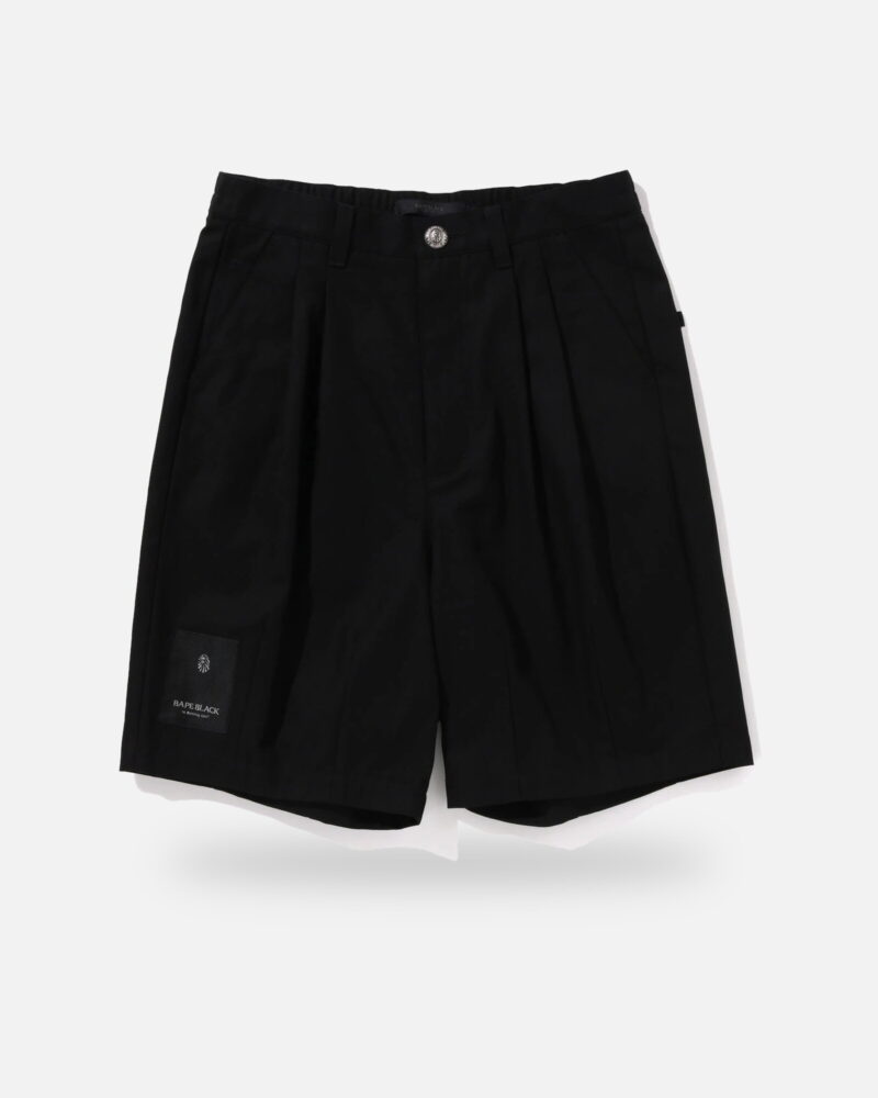 Bape Black Paisley Leather Trimmed Worker Shorts, front view