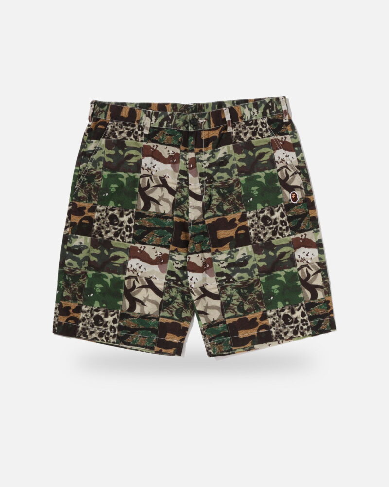 Bape Camo Patchwork Shorts, front view