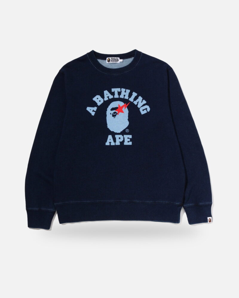 Bape College Indigo Crewneck Sweatshirts - Blue