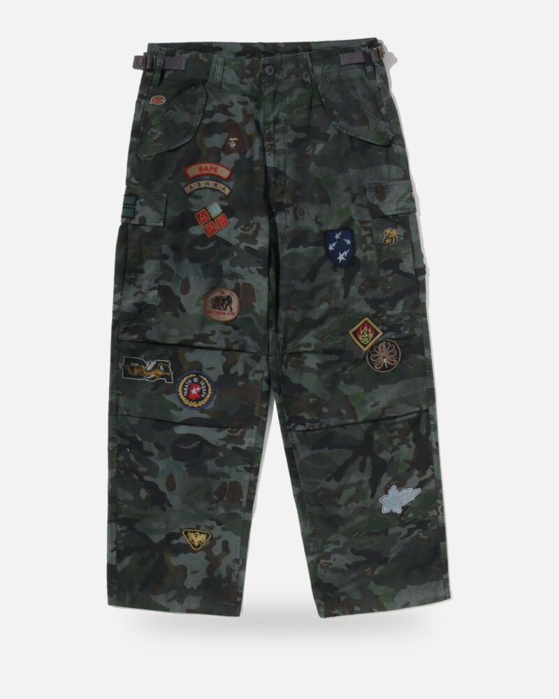 Bape Hybrid Camo Multi Badge Cargo Pants, front view