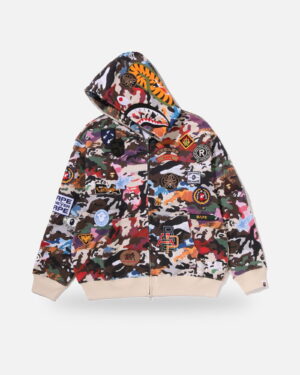 Bape Hybrid Camo Multi Badge Shark Relaxed Fit Full-Zip Hoodie - Multicolour