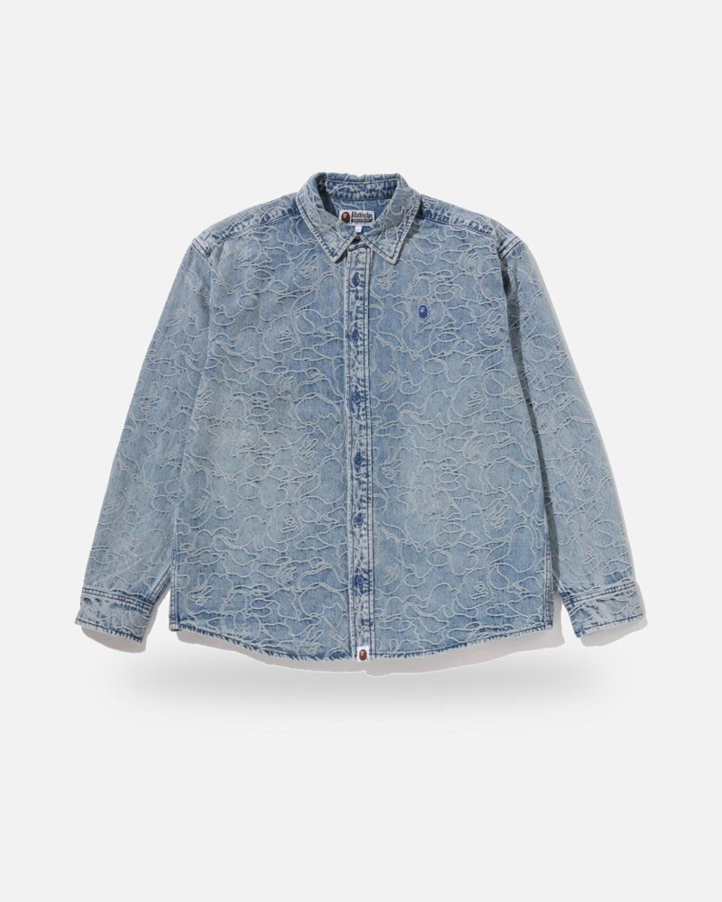 Bape One Point Line Camo Jacquard Denim Ls Shirt, front view