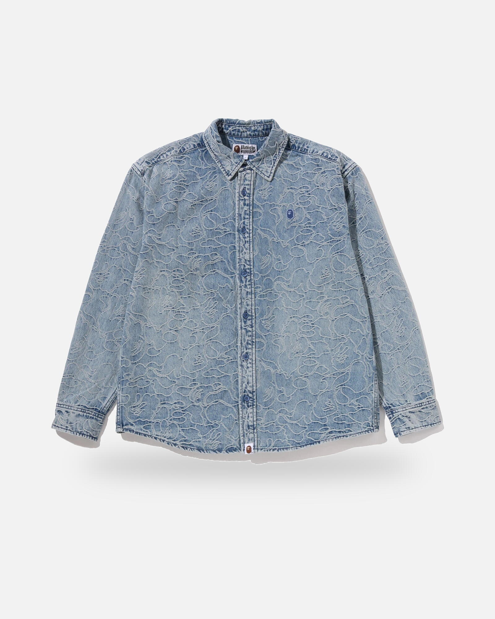 Bape One Point Line Camo Jacquard Denim Ls Shirt (framed) Bape One Point Line Camo Jacquard Denim Ls Shirt, front view