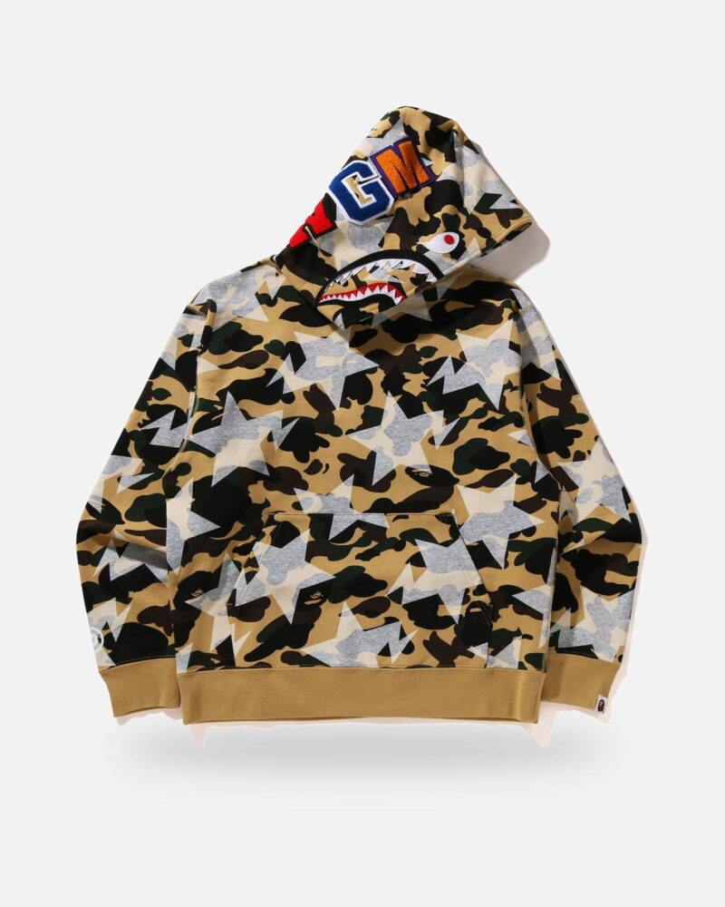 Bape STA Over Print 1st Camo Shark Cropped Fit Pullover Hoodie, front view