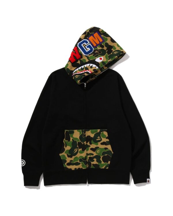 Black Bape full-zip hoodie with camo hood lining and chest logo patch